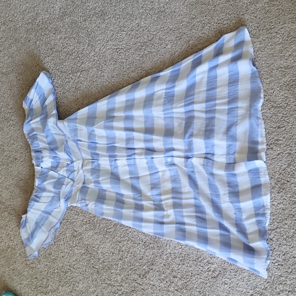 Blue and white stripe off the shoulder dress